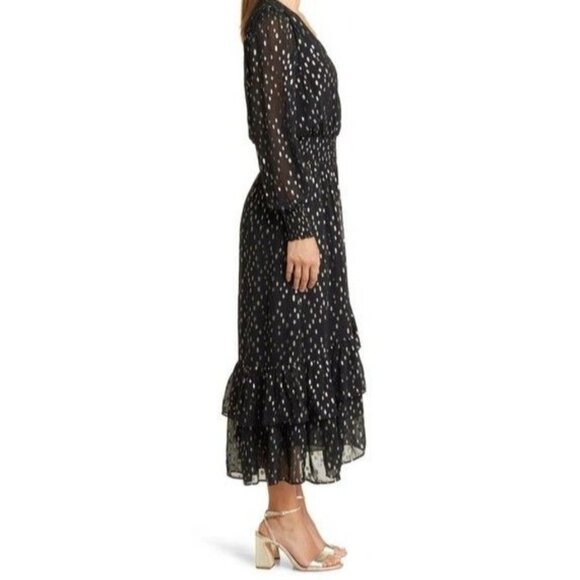 Lilly Pulitzer Cristiana Black Gold Dot Midi Dress Size 2 New With tag - Picture 3 of 8